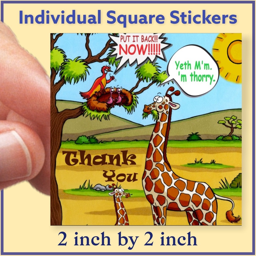 100 (2x2 Inch) Square Stickers, Giraffe Full Color, High Gloss, Thank You